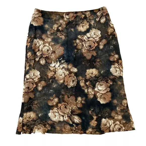 Autumn Rose Knee Length Skirt Vintage 90s Louben Neutral Brown Made in Canada - Picture 1 of 5